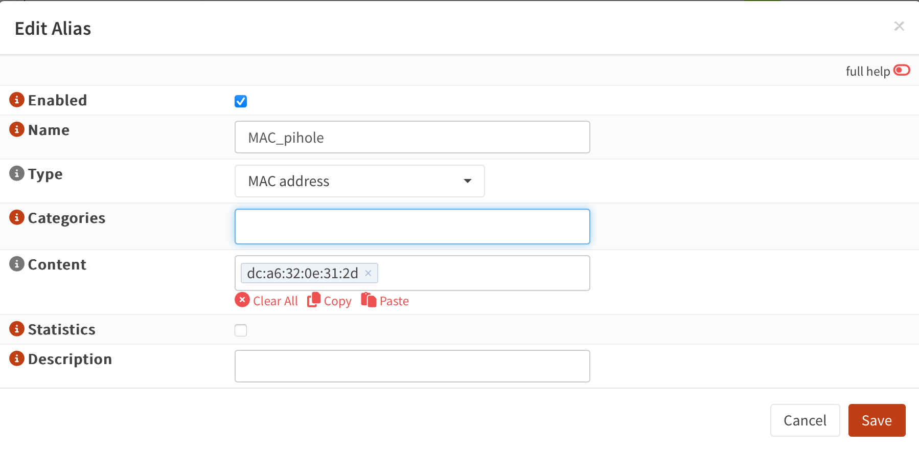 Screenshot of OPNsense Aliases